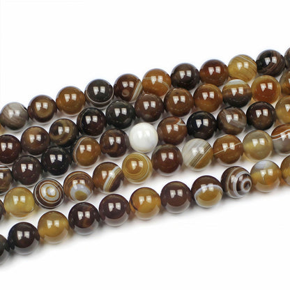 MJDCB Natural Stone Beads Coffee Stripe Agate Round Loose Beads for Jewelry Making DIY Bracelet Necklace (10mm)