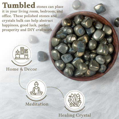 Crocon 1LB Golden Pyrite Tumbled Stones and Crystals Bulk Natural Crystal Kit for Reiki Healing Crystal Polished, Tumble Stones, Chakra Balancing, Good Luck, Reiki Gift, Home Decor Size : 20-25 mm