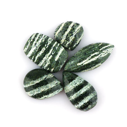 CRYSTALINES 5pcs, Natural Chrysolite Gemstone, Bulk Flatback Cabochon Stone, Polished Loose Supplis for Jewelry Making, Chakra Healing Crystals, Wire Wrapping, Decoration, Gem Collector