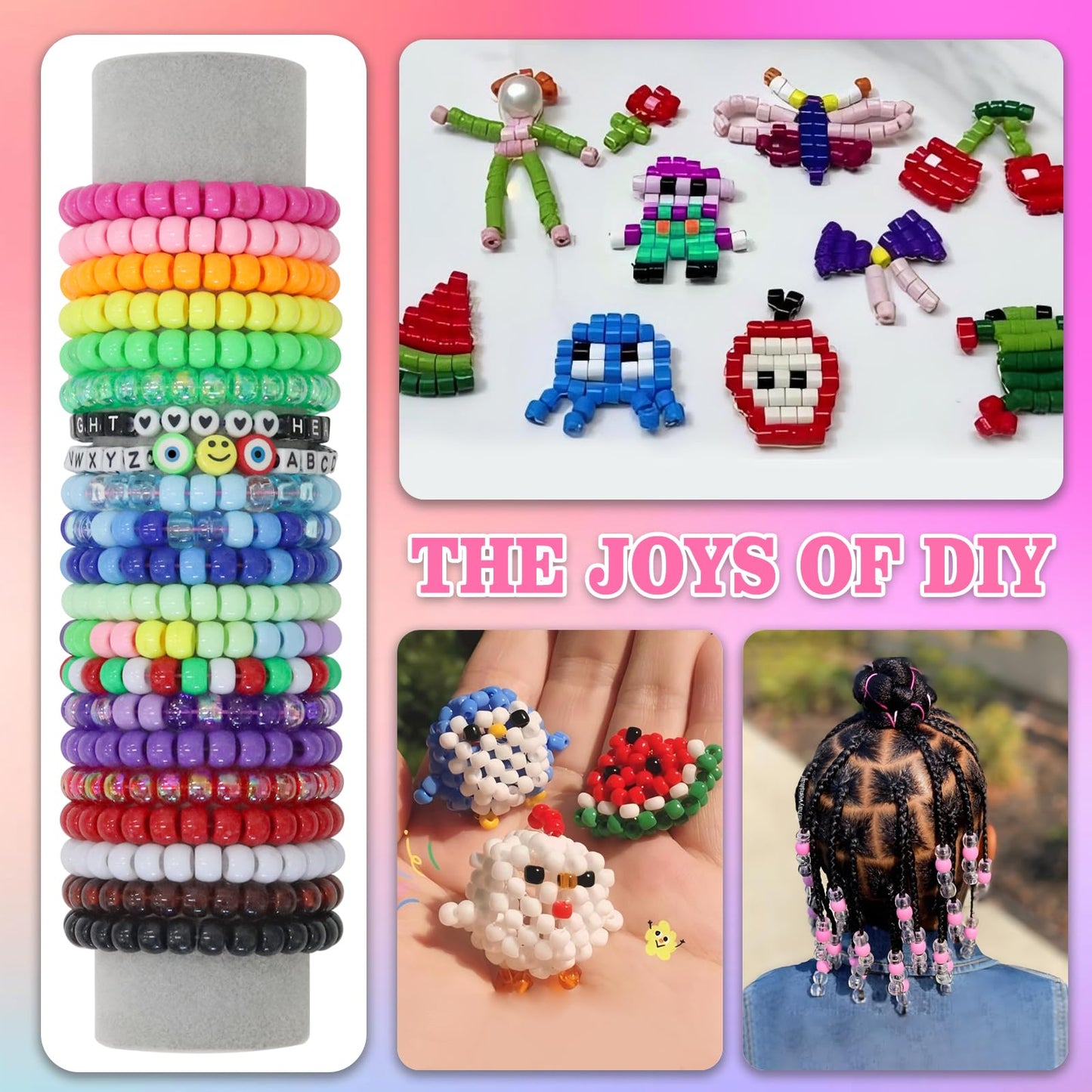 LIS HEGENSA Pony Beads Bulk,Kandi Beads for Necklace Jewelry Making Hair Braiding,Bracelets Making Kits,Hair Bead,Bracelet Plastic Bead for Crafts Braids Girls(24 Color,1000PCS)