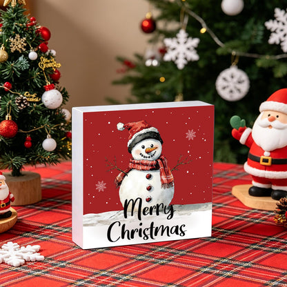 Christmas Decorations Indoor Christmas Decor Table Winter Home Room Snowman Office Bathroom Wood Box Sign Rustic Wooden Shelf Desk Decor Season Sign House Warming Gifts 5.9 x 5.9 Inch