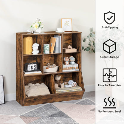 HOOBRO Kids Bookshelf, Toy Storage Cabinet, Kids Toy Organizer, 8 Cubicles, Bookcase Footboard, Bookshelf for Kids, for Playroom, Bedroom, Nursery, School, Rustic Brown FG35CW01G1