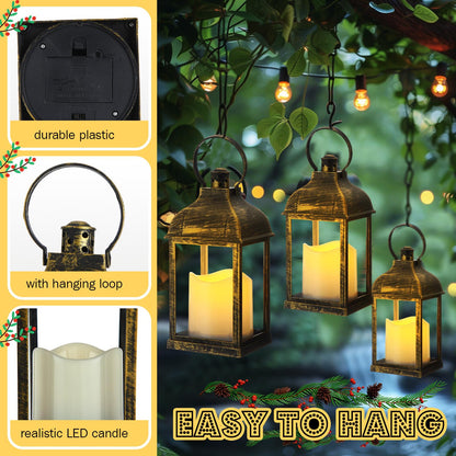 Kittmip 12 Set 10 Inch Bronze Decorative Candle Lanterns Bulk Lanterns Centerpiece with LED Flameless Candle Indoor Outdoor Battery Powered Hanging Lights for Wedding Mother Day Party Decoration
