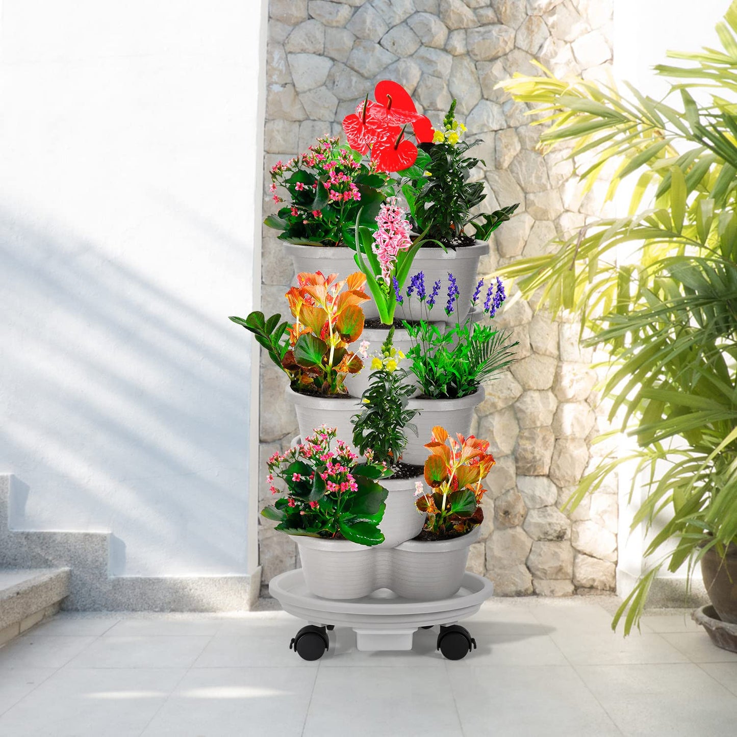 Looca Plant Caddy with Wheels and Drainage Tray, 13”Rolling Plant Stand Flower Pot Mover, Planter Caddies Round Plant Dolly for Heavy Duty Planter, 3 Pack, Bearing 120 lbs (Grey)