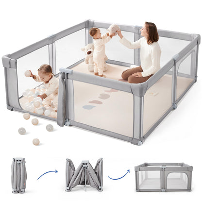 Sweeby Baby Playpen, 59x59 Inch Baby Gate Foldable Playpens for Babies and Toddlers, Extra Large Playpen with Door Play Yard for Kids Fence Indoor and Outdoor Play Pen, Gray