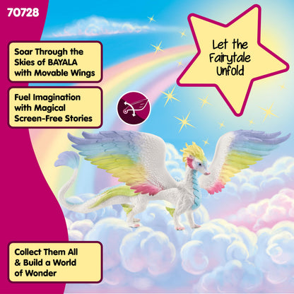 schleich Bayala - 13” Rainbow Dragon Figurine with Movable Wings - Winged Mythical Creature Figure with Glittering Body - Colorful Girl Dragon Toy for Imaginative Play - Kids Ages 5+ | 70728