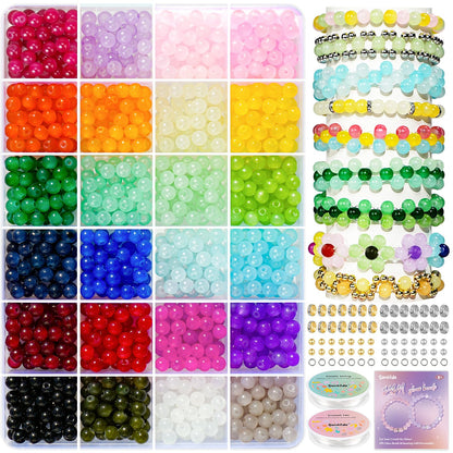 Sunlode Glass Beads for Bracelets 1400pcs Bracelet Making Kit 6mm Glass Bead for Jewelry Making Bracelet Beads 24 Colors Crystal Beads Adult Jewelry Making Supplies Round Glass Beads for Crafts