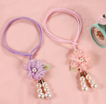 Adjustable Curtain Tiebacks， 4-Pack Hand-Woven Rope with Silk Flower & Pearl， Decorative Window Cord Holders for Drapery， Long Loop Design for All Curtain Thickness (Pink)