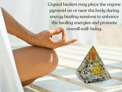 Amazing Gemstone Organite Orgone Pyramid Extra Large 105 MM - Metatron Cube Orgone Energy Pyramid with Rainbow Moonstone Crystals and Healing Stone - Orgonite Pyramids Crystals and Positive Energy