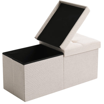CUYOCA Storage Ottoman Bench Foldable Seat Footrest End of Bed Ottoman with Flipping Lid for Living Room, 75L, 30 inches Linen Fabric Beige