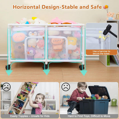 FIOBEE Toy Box for Girls Boys with See-through Mesh & 360° Rotating Wheels Toy Chest Organizer Easy Install Stuffed Animal Storage for Nursery Playroom Toy Storage Bin, White