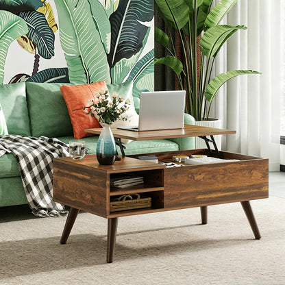 WLIVE Lift Top Coffee Table for Living Room,Small Coffee Table with Storage, Adjustable Shelf and Storage Compartment, Mid Century Modern Living Room Table, Wood, Rustic Brown