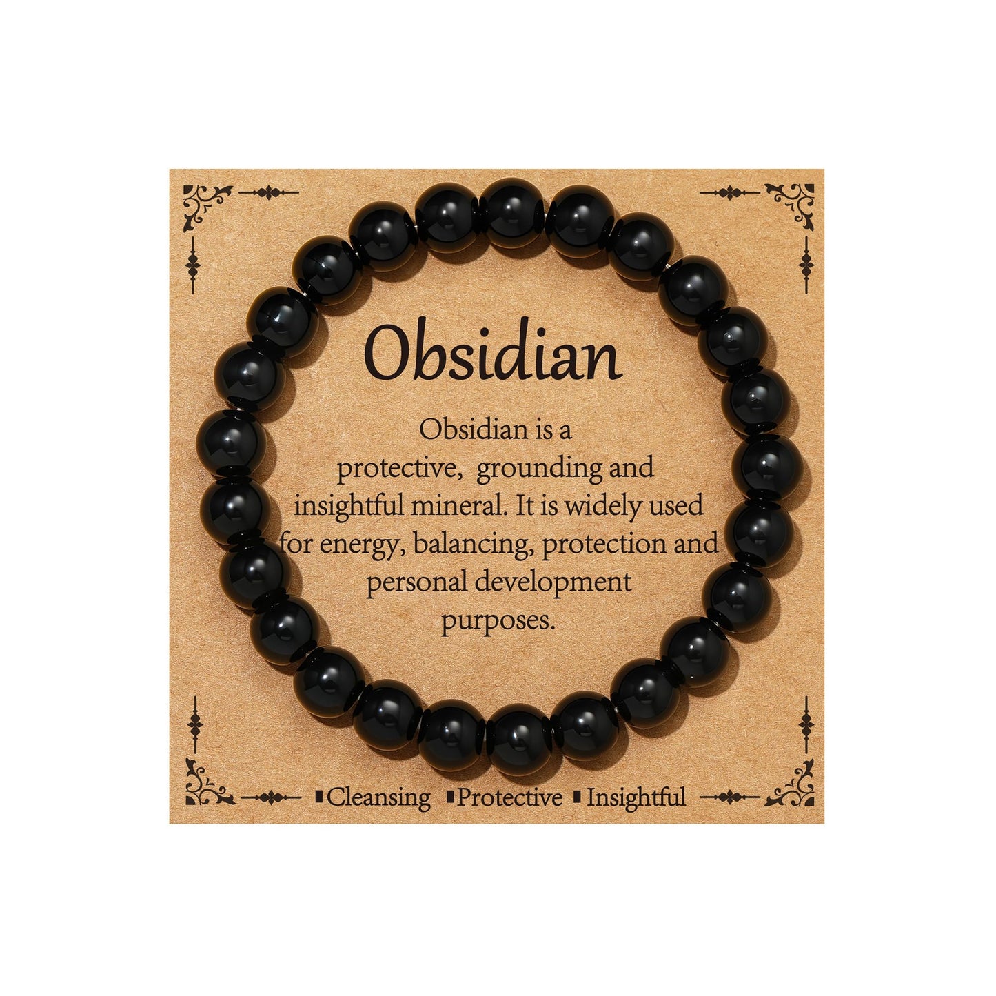 Gnamy Black Obsidian Bracelet for Women, Healing Crystal Bracelet for Spiritual Healing Positive Energy Stress Relief, Natural Stone Stretch Beaded Bracelets Birthday Valentines Jewelry Gifts for Daughter Her Best Friends Girlfriend