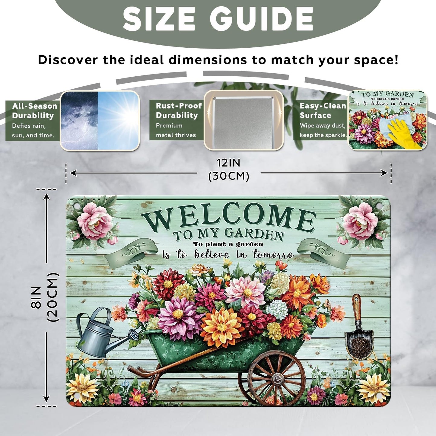 Garden Signs for Outside Welcome To Our Garden Metal Sign Gardening Yard Patio Greenhouse Decor for Women Gardeners Plant Lovers 8x12inch