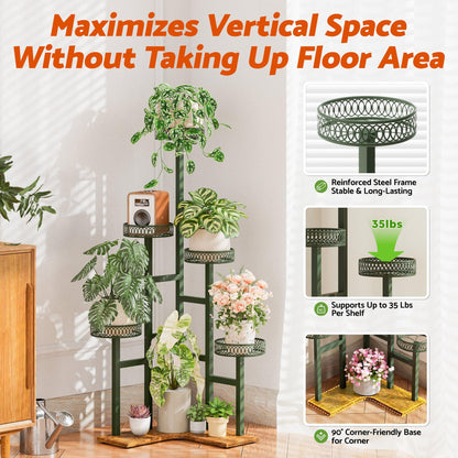 NQW Plant Stand 6 Tier Indoor Metal Wood Flower Shelf for Indoor Outdoor Corner Tall Flower Holders for Garden Balcony Living Room Bedroom