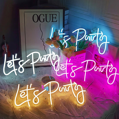 Let's Party Neon Sign, LED Neon Lights for Bedroom Wall Decor, Art Decorative Lights for Bachelorette Party, Engagement Party, Birthday Party, Living Room, Gamer Room Decor Aesthetic (Warm White)