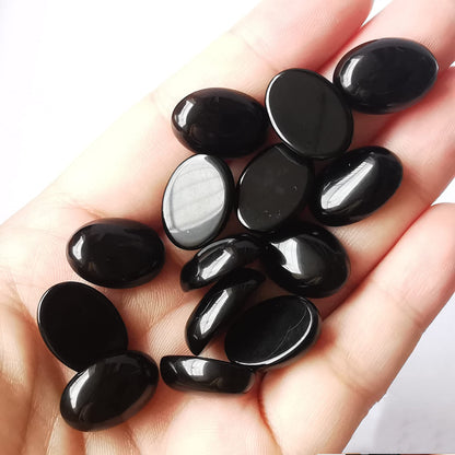 Bacatgem 7 Pcs Black Obsidian Oval Cabochons Flatback Crystal Stone Gemstones Beads for Jewelry Making DIY,18x13mm