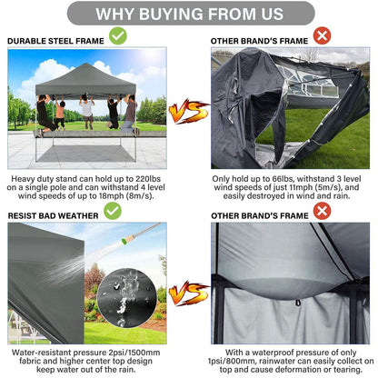 COBIZI 10x10 Pop Up Canopy Tent 10x10 Canopy with 4 Sidewalls Waterproof Heavy Duty Commercial Canopy Tent for Parties Outdoor Garden Gazebo, Carry Bag with Wheel(10x10ft, Gray)