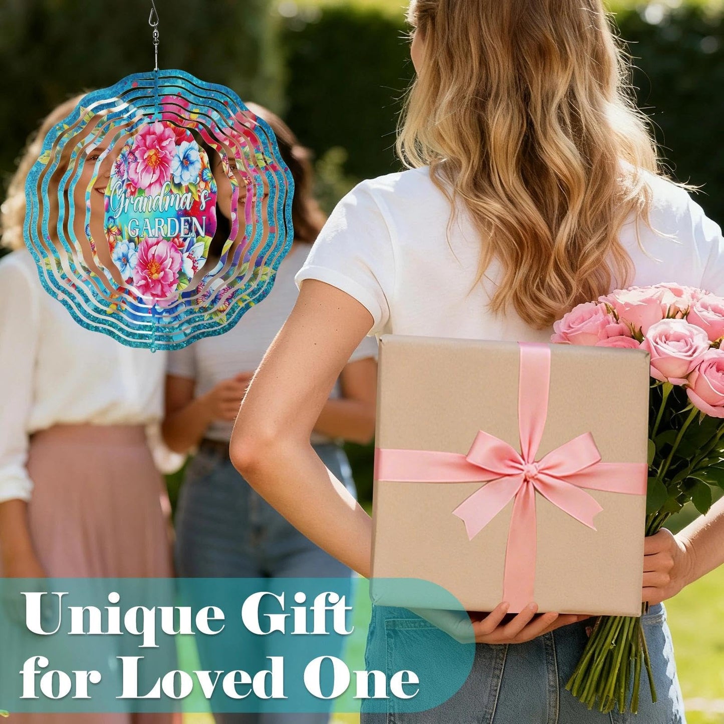 Grandma Gifts for Christmas - Garden Decor Wind Spinner Outdoor 12-Inch 3D Kinetic Stainless Steel Metal Hanging Yard Art - Birthday Gifts for Grandma Gigi Nana Granny for Thanksgiving Mother's Day
