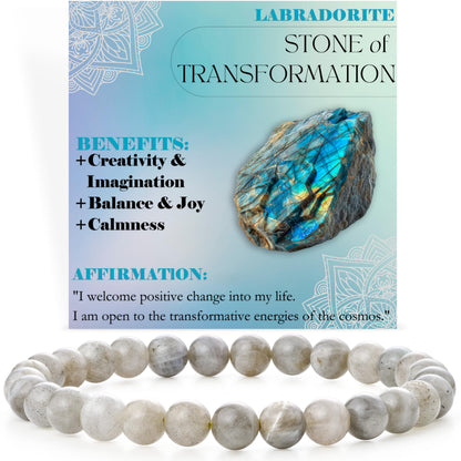 Bivei Labradorite - Transformation - 6mm Beaded Bracelets for Women Handmade Semi Precious Natural Stone Stretch Elastic Jewelry for Women Yoga Protection Gifts