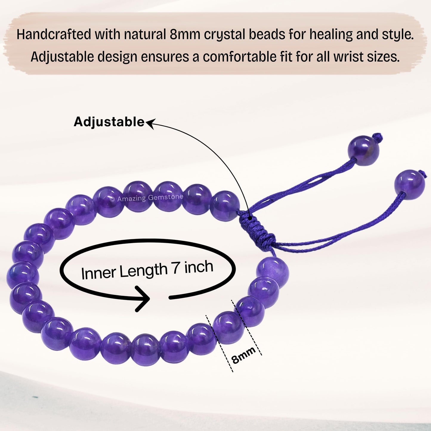 Amazing Gemstone Amethyst Bracelet for Women Men's Gifts - Protection Healing Crystal Bracelet - 8mm Gemstone Beaded Adjustable Bracelet Pulseras Para Hombres Mujer Stocking Stuffers