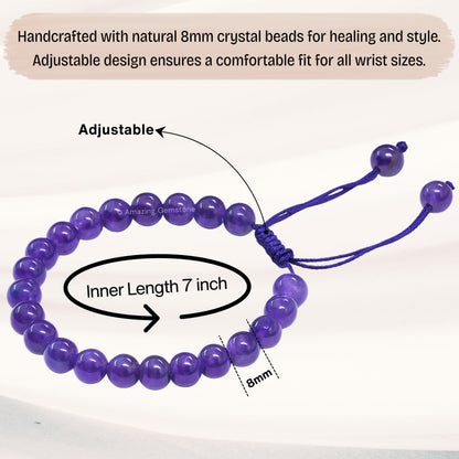 Amazing Gemstone Amethyst Bracelet for Women Men's Gifts - Protection Healing Crystal Bracelet - 8mm Gemstone Beaded Adjustable Bracelet Pulseras Para Hombres Mujer Stocking Stuffers