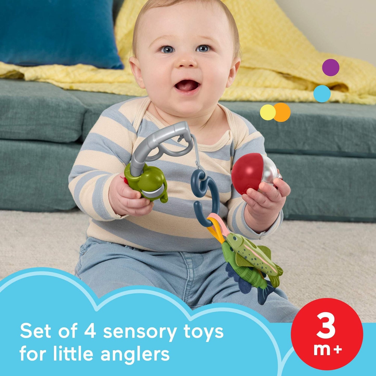 Fisher-Price Baby Toys Mini Me Moments Reel Fun Fishing Set, 4-Piece Sensory Activities for Newborn Developmental Play Ages 3+ Months