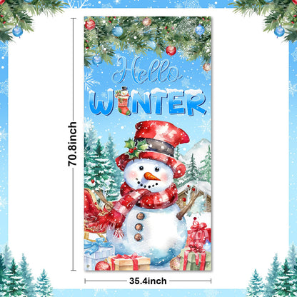 Avezano Snowman Door Cover Hello Winter Banner Snowflake Winter Wonderland Door Decorations Christmas Holiday Party Decorations Indoor Outdoor