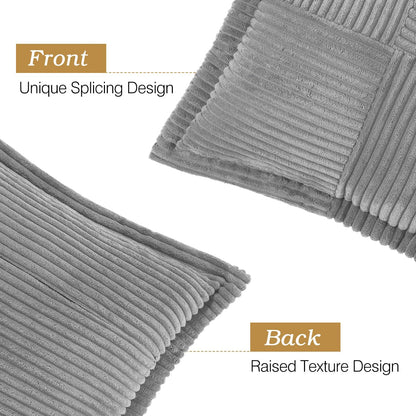 Lewondr Corduroy Throw Pillow Covers 18×18 Inch, 4 Pack Soft Square Throw Pillow Cases, Decorative Boho Striped Couch Pillow Covers for Living Room Bedroom Sofa Bed Office Cushion Cover, Gray