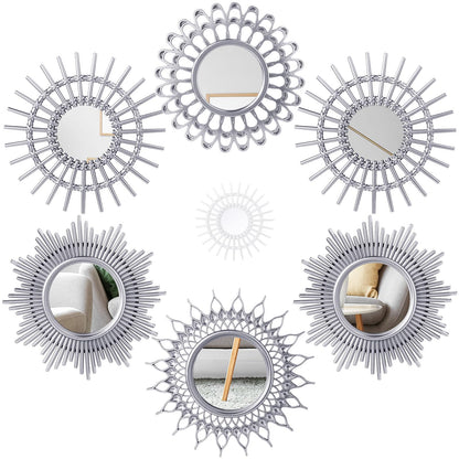 Namalu 6 Pcs Mirrors - Small Circle Sun Mirrors for Decorative Wall Art - Entryway, Bathroom, Bedroom, Living Room (Silver, Classic)