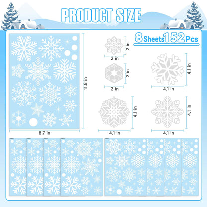 White Snowflakes Window Clings - 8 Sheets 152 Pcs Christmas Snowflake Window Clings Decal Stickers Decor for Glass Windows Classroom Home Office for Winter Wonderland Frozen Theme Party