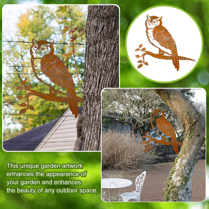 DoubleFill Rustic Copper Metal Owl Statue Outdoor Garden Decor Weather Resistant Rusty Metal Wall Art for Patio Lawn and Backyard Sculpture Gift