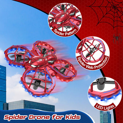 Spider Mini Drone for Kids Beginners - Toss to Go RC Quadcopter with LED Lights, 2 Batteries, Headless, 3 Speed Mode, 3D Flips, Obstacle Avoidance, Indoor Outdoor Cool Toys Gifts for Boys Girls Christmas Stocking Stuffers