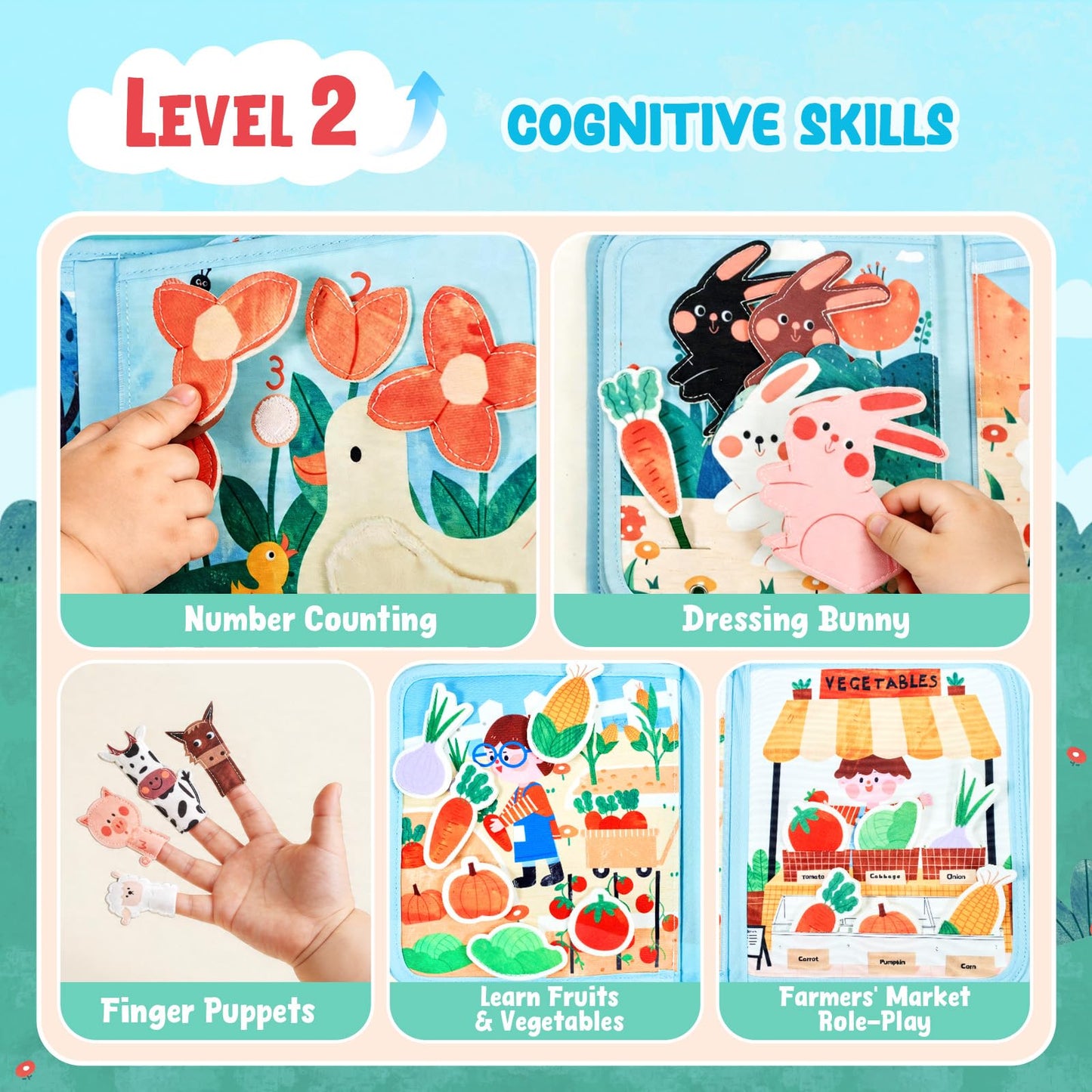 JoyCat Farm Busy Book for Toddlers 1-3, 21-in-1 Montessori Toy, Busy Travel Quiet Book, Birthday Gift for 1-3 Year Old