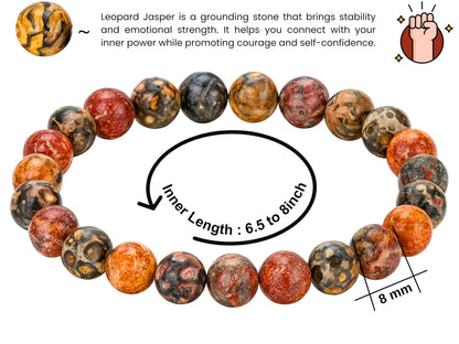 Amazing Gemstone Crystal Bracelet for Women Men's Gifts - Protection Healing Crystal Bracelet - 8mm Gemstone Beaded Stretchable Bracelet Pulseras Para Hombres Mujer Stocking Stuffers Mothers Day Gift (Leopard Jasper)