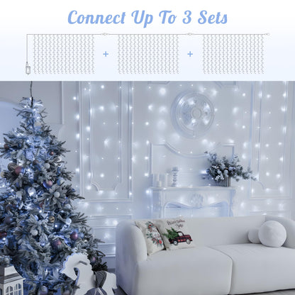 HEYFUNi 304 LED Curtain Lights Outdoor, 9.8Ft*9.8Ft Hanging String Lights Plug in with 8 Modes, Connectable Curtain Fairy Lights for Bedroom, Dorm, Christmas, Wall, Backdrop, Wedding Decor, White
