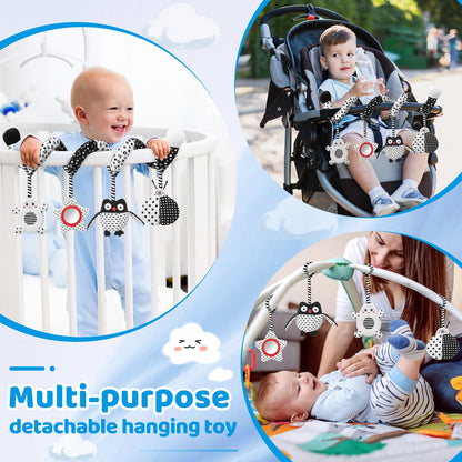 AJsupojouet High Contrast Baby Toys - Black & White Hanging Toys for Car Seat, Stroller & Crib | Newborn Essentials 0-6 Months | Perfect