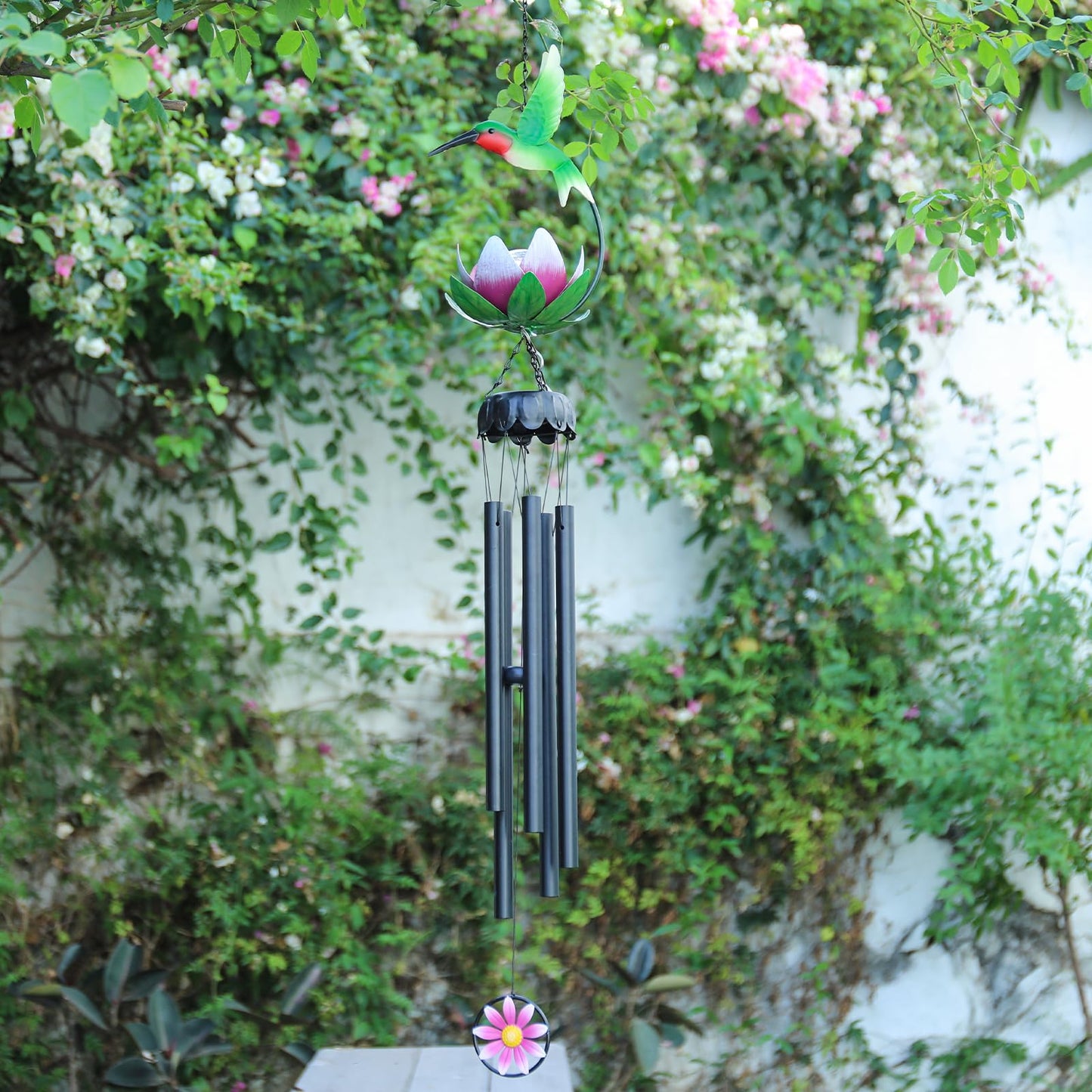 MUMTOP Solar Wind Chimes for Outside - Hummingbird with Lotus Crack Glass Ball Lights Wind Chimes Outdoor Unique, Windchimes Clearance for Garden, Patio,Yard Decor Gift