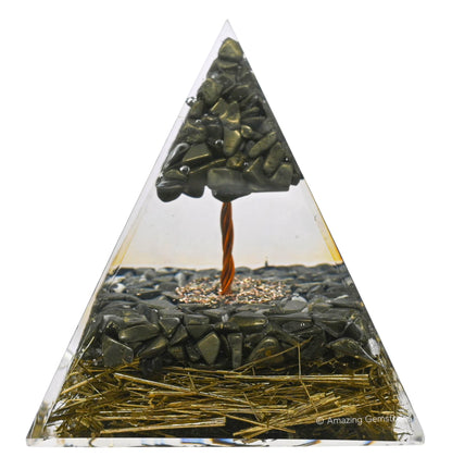 Amazing Gemstone Organite Orgone Pyramid Extra Large 105 MM - Orgone Energy Pyramid with Pyrite Crystals and Healing Stone - Orgonite Pyramids Crystals and Positive Energy