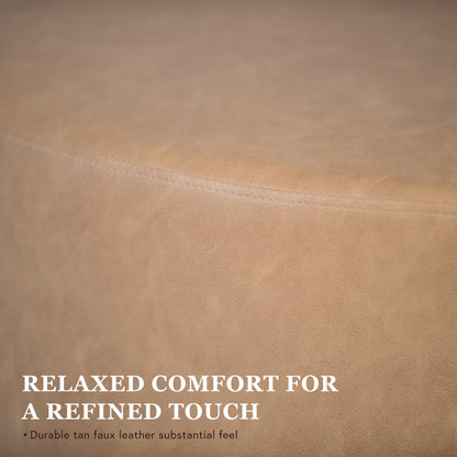 HomePop Faux Leather Organic ShapeOttoman (No Lid, Seat Only) | HomePop Home Décor | Round Pouf Foot Rest – Sand Faux Leather