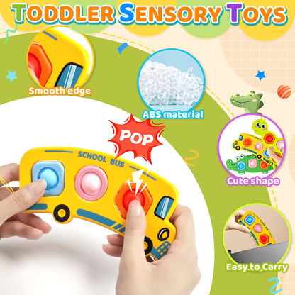 6PC Fidget Sensory Toys for Baby Airplane Travel Essential Activities, Party Favors Animal Pop Toys Autism Gifts for 12+ Month Babies Toddlers 1 2 3 Year Old Easter Basket Stuffers Gift