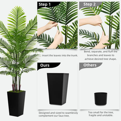 Artificial Palm Tree 6FT - Fake Tree with Black Tall Planter - Faux Tropical Areca Floor Plant in Pot - Artificial Silk Plant for Home Office Living Room Decor Indoor