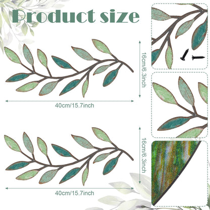 Zhengmy 2 Pieces Metal Tree Leaf Wall Decor Vine Olive Branch Leaf Wall Art Living Room, Hallway Wall Decor Outdoor Decoration(Gradient Green)