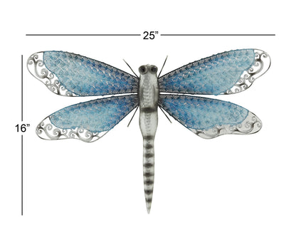Deco 79 Metal Dragonfly Home Wall Decor Indoor Outdoor Wall Sculpture, Wall Art 25" x 1" x 16", Blue