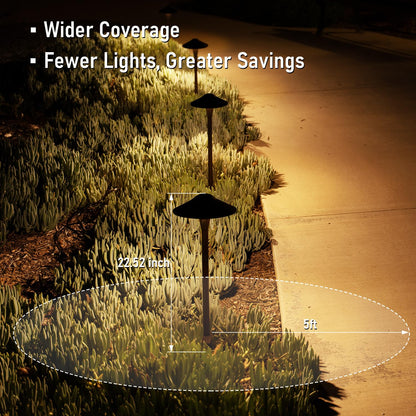 LEONLITE Update 5CCT Low Voltage Pathway Lights, LED Landscape Path Lights, 1800/2700/3000/4000/5000K, Saucer Head, 12-24V AC/DC, IP65 Outdoor Walkway Light, Oil Rubbed Bronze Aluminum, Pack of 6