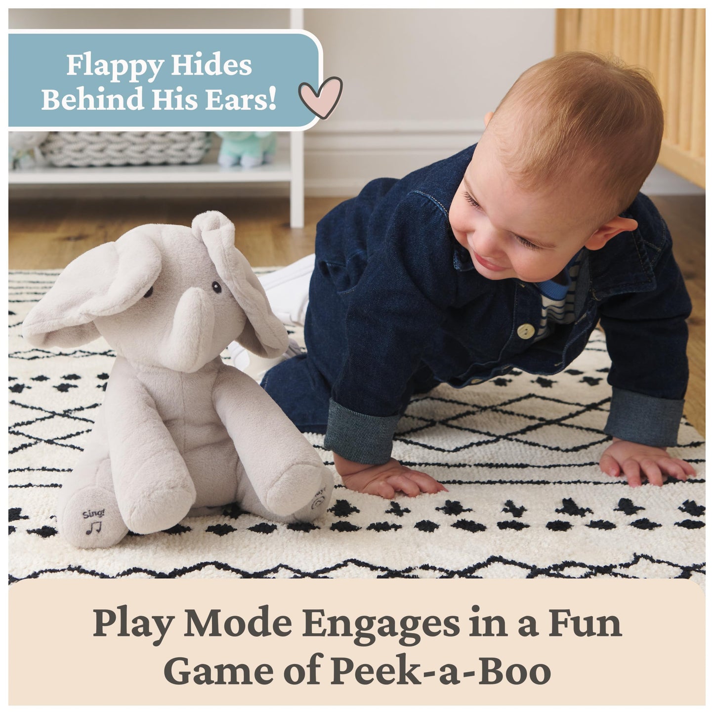 GUND Baby Animated Flappy the Elephant Plush, Singing Stuffed Animal Baby Toy for Ages 0 and Up, Gray, 12"