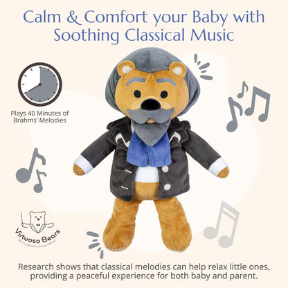 Brahms Virtuoso Bear – Dual-Mode Plush Toy with Music & Comfort Features, Plays 40 Mins of Classical Music & White Noise to Calm and Soothe Babies