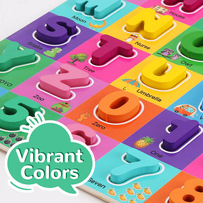 Wooden Alphabet Puzzles Ages 3-5, Alphabet and Number Puzzle with ABC Learning for Kids Ages 3 4 5, Preschool Learning Toys with Chunky ABC Puzzle Board for Girls Boys Kindergarten