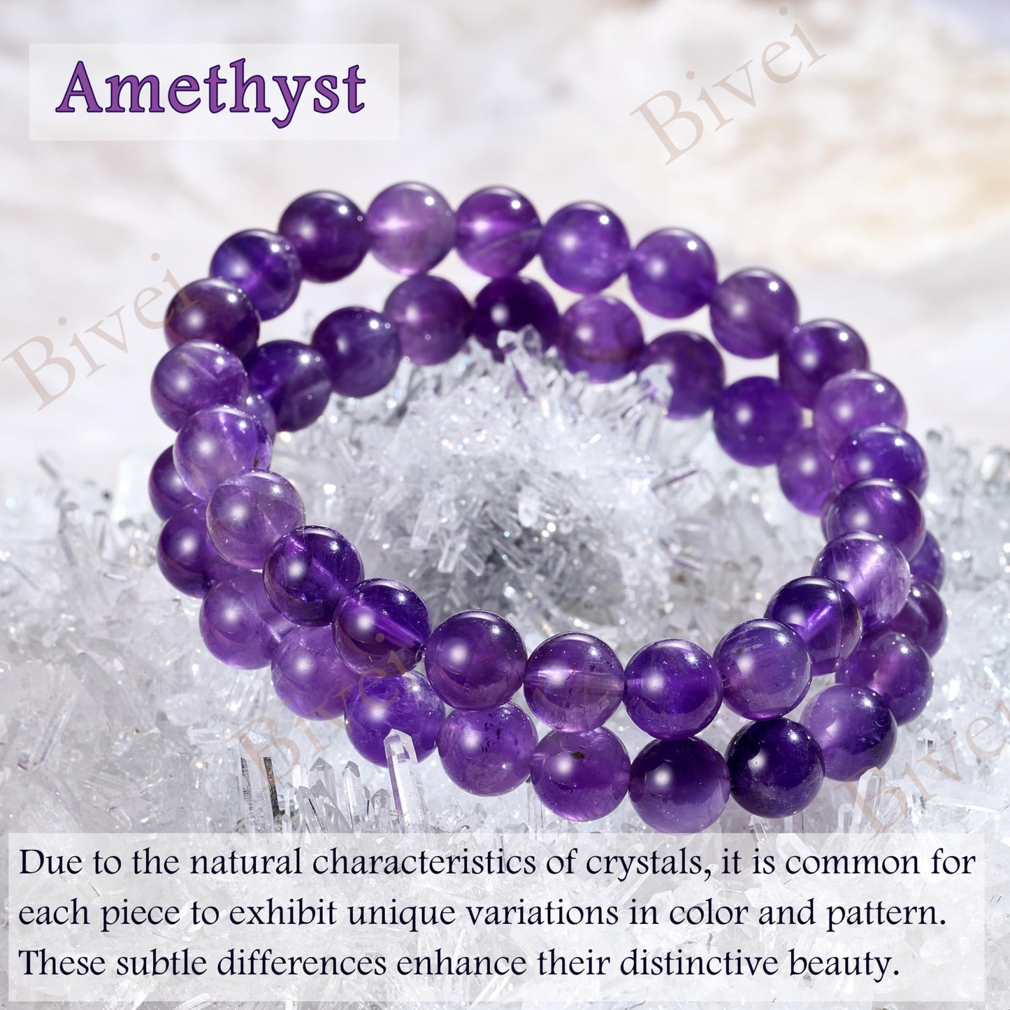 Amethyst - Tranquility - 8mm Beaded Bracelets for Women Handmade Semi Precious Natural Stone Stretch Elastic Jewelry Yoga Protection Gifts