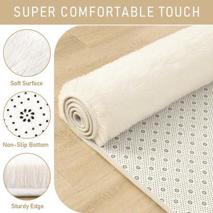 LOCHAS Ultra Soft Indoor Modern Area Rugs Fluffy Living Room Carpets for Children Bedroom Home Decor Nursery Rug 9x12 Feet, Cream